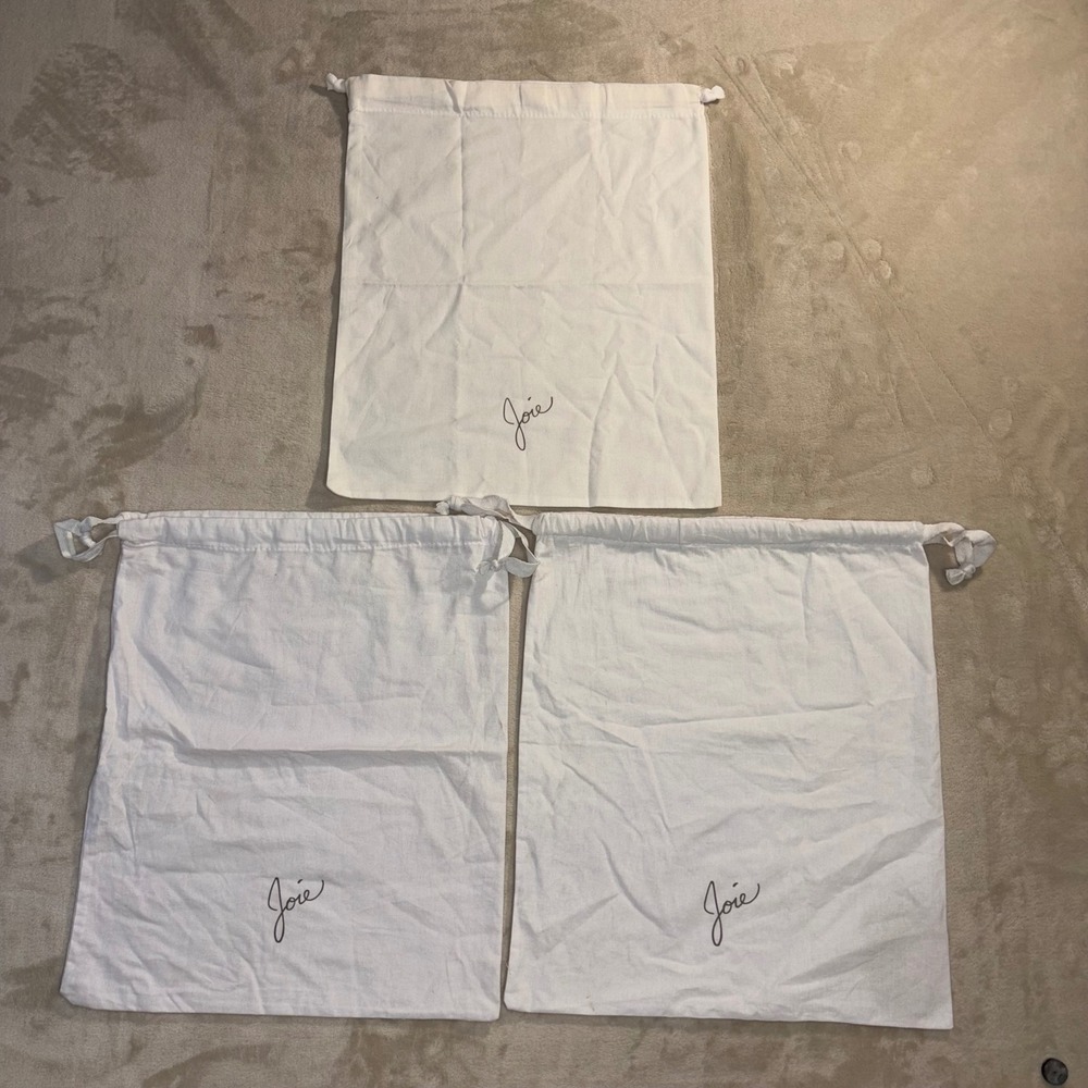 Joie White Cotton Luxury Dust Bags Set of 3 Drawstring Storage Pouches 14x16